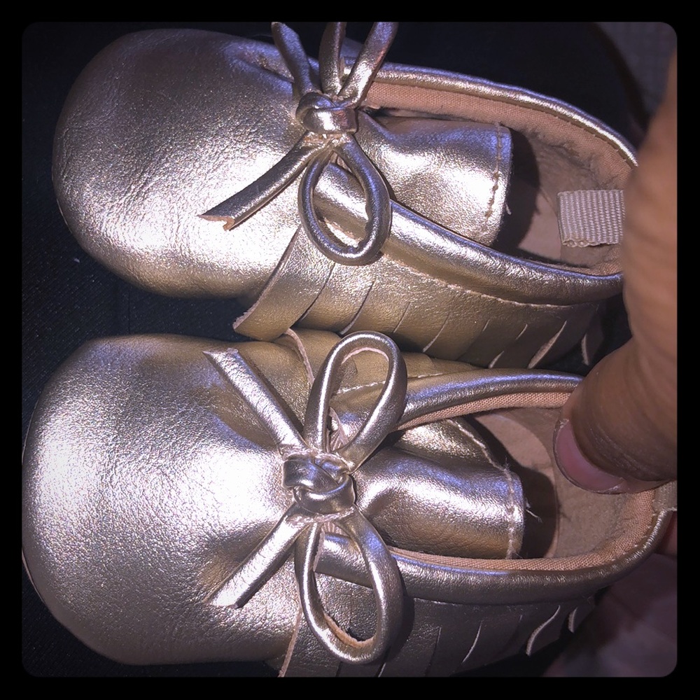 Gold/champagne moccasins for babygirl!